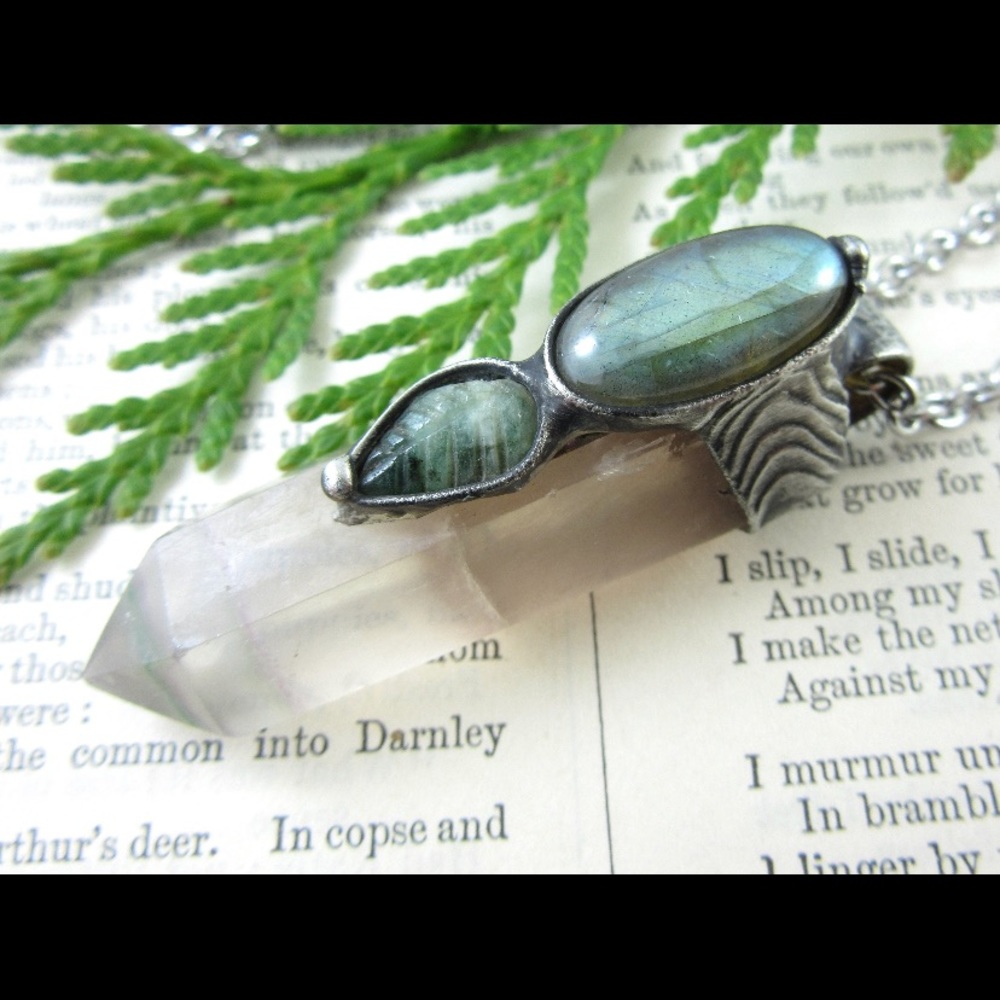 Labradorite & Fluorite Crystal Pendant - Picture 5 of 7